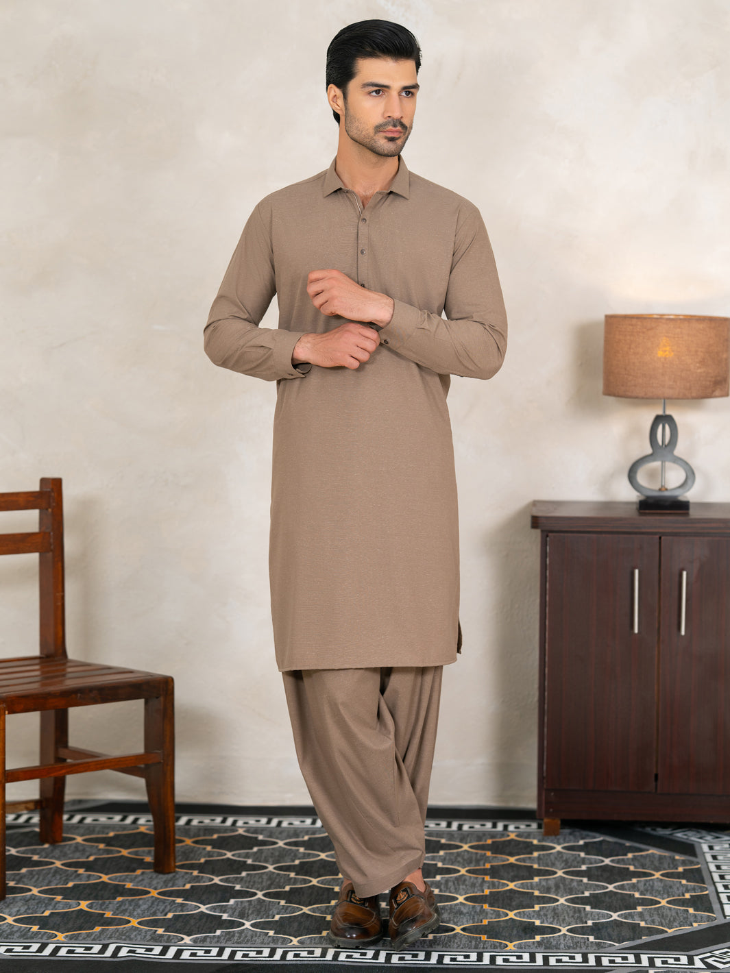 Brown Cut & Sew Kameez Shalwar - AL-KS-3359