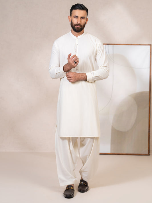 Cream Cut & Sew Kameez Shalwar - AL-KS-3361