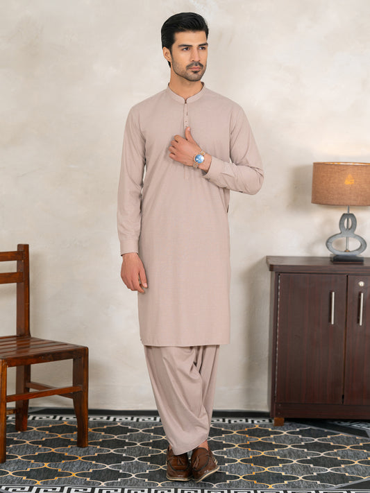 Beige Semi-Formal Kameez Shalwar - AL-KS-3362