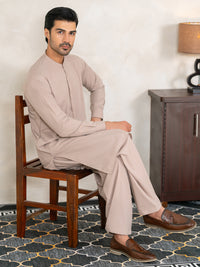 Beige Semi-Formal Kameez Shalwar - AL-KS-3362