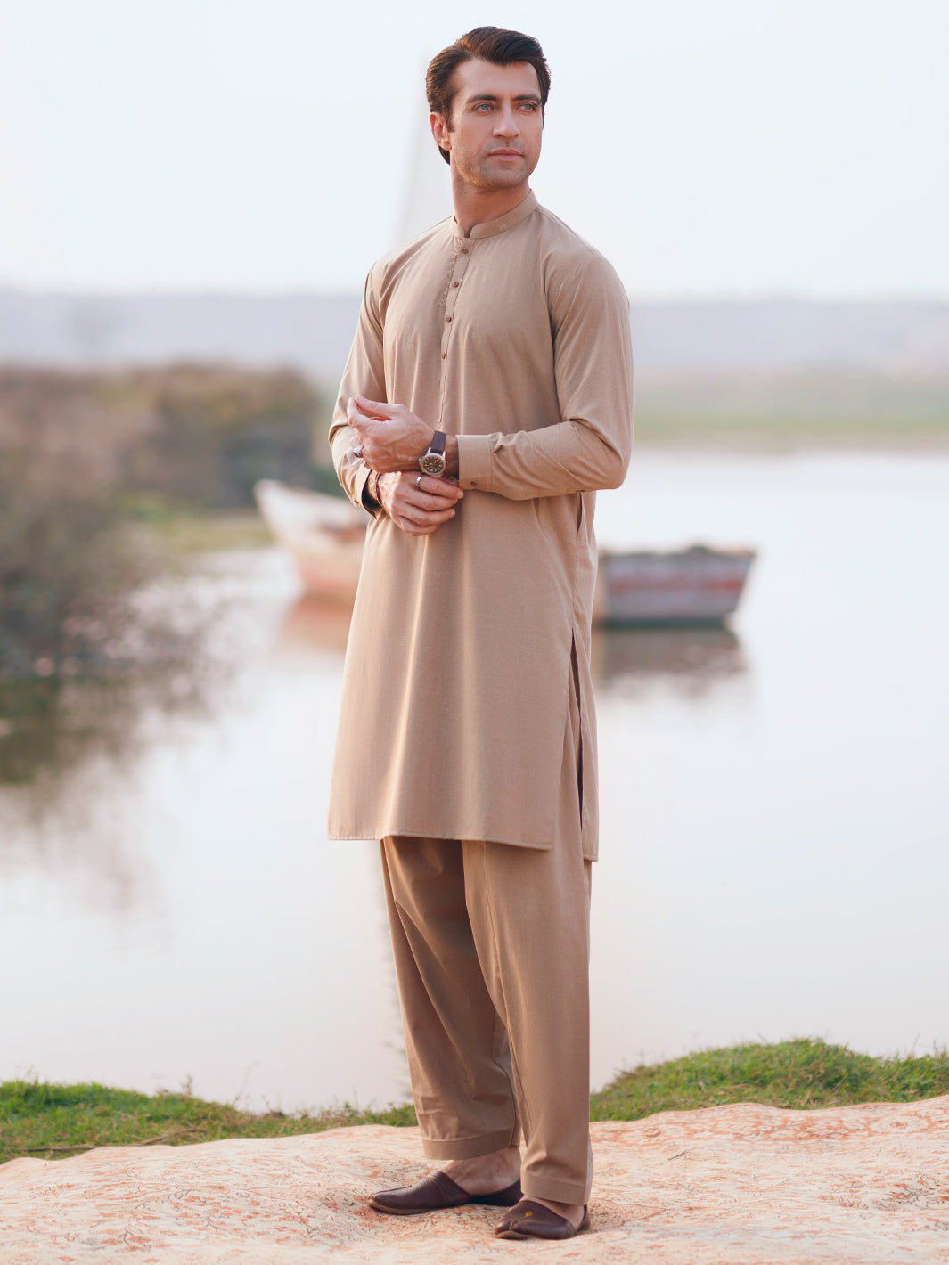 Beige Cut & Sew Kameez Shalwar - AL-KS-3363