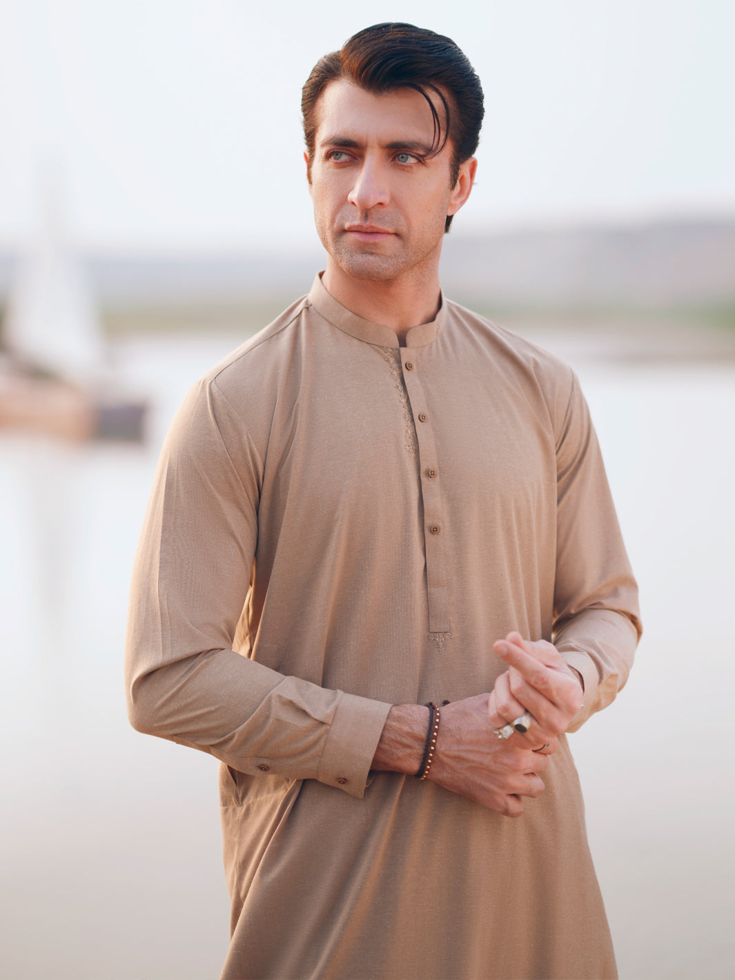 Beige Cut & Sew Kameez Shalwar - AL-KS-3363