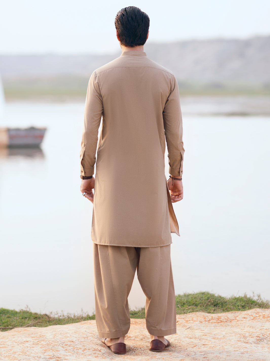 Beige Cut & Sew Kameez Shalwar - AL-KS-3363