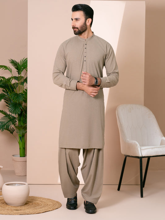 Brown Cuts & Sew Kameez Shalwar - AL-KS-3364
