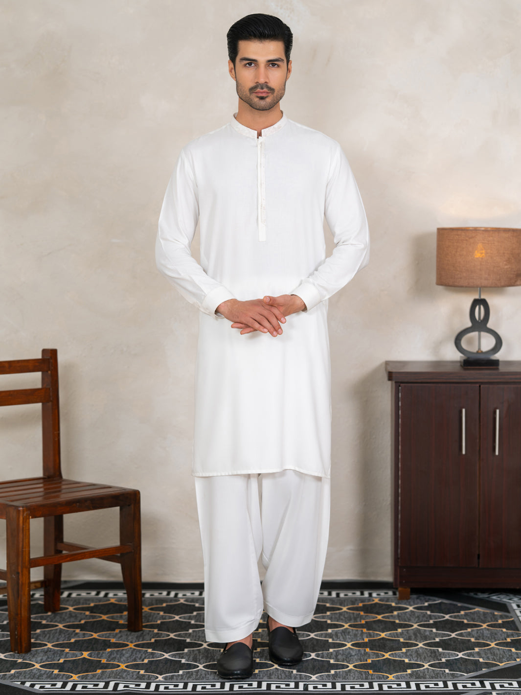 White Kameez Shalwar - AL-KS-3370
