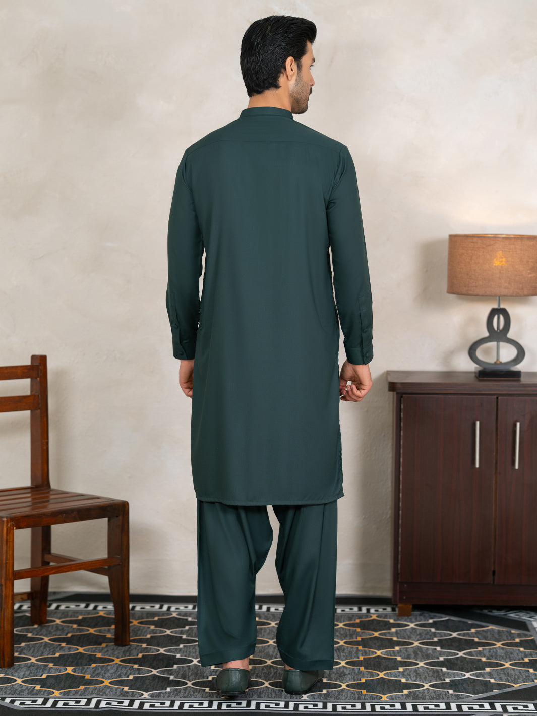 Dark Green Kameez Shalwar - AL-KS-3372