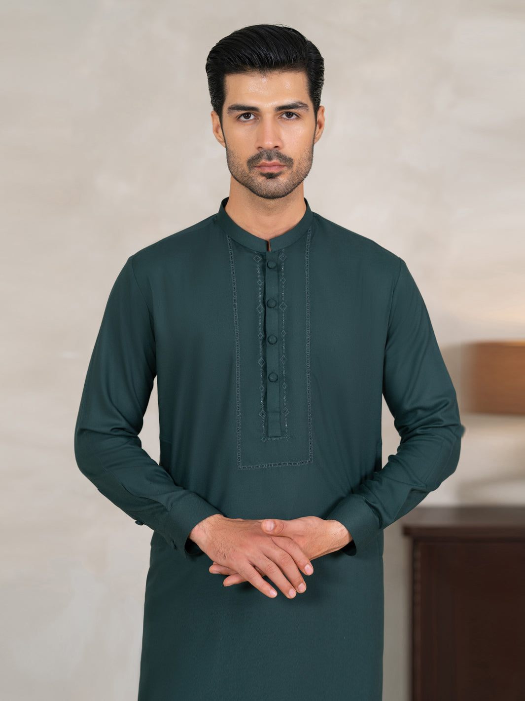 Dark Green Kameez Shalwar - AL-KS-3372