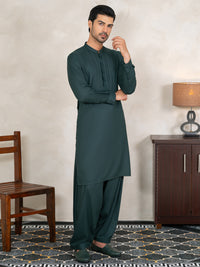 Dark Green Kameez Shalwar - AL-KS-3372