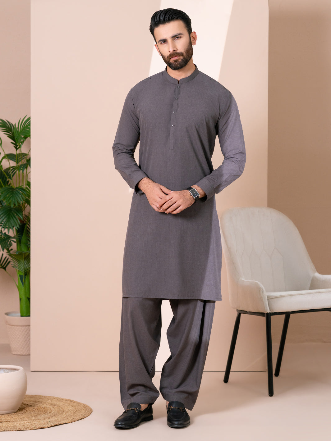Dark Olive Kameez Shalwar - AL-KS-3375