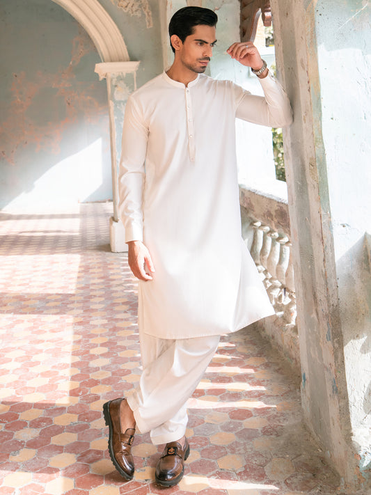 White Kameez Shalwar - AL-KS-3382
