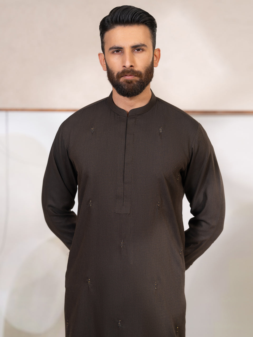 Dark Brown Kameez Shalwar - AL-KS-3419