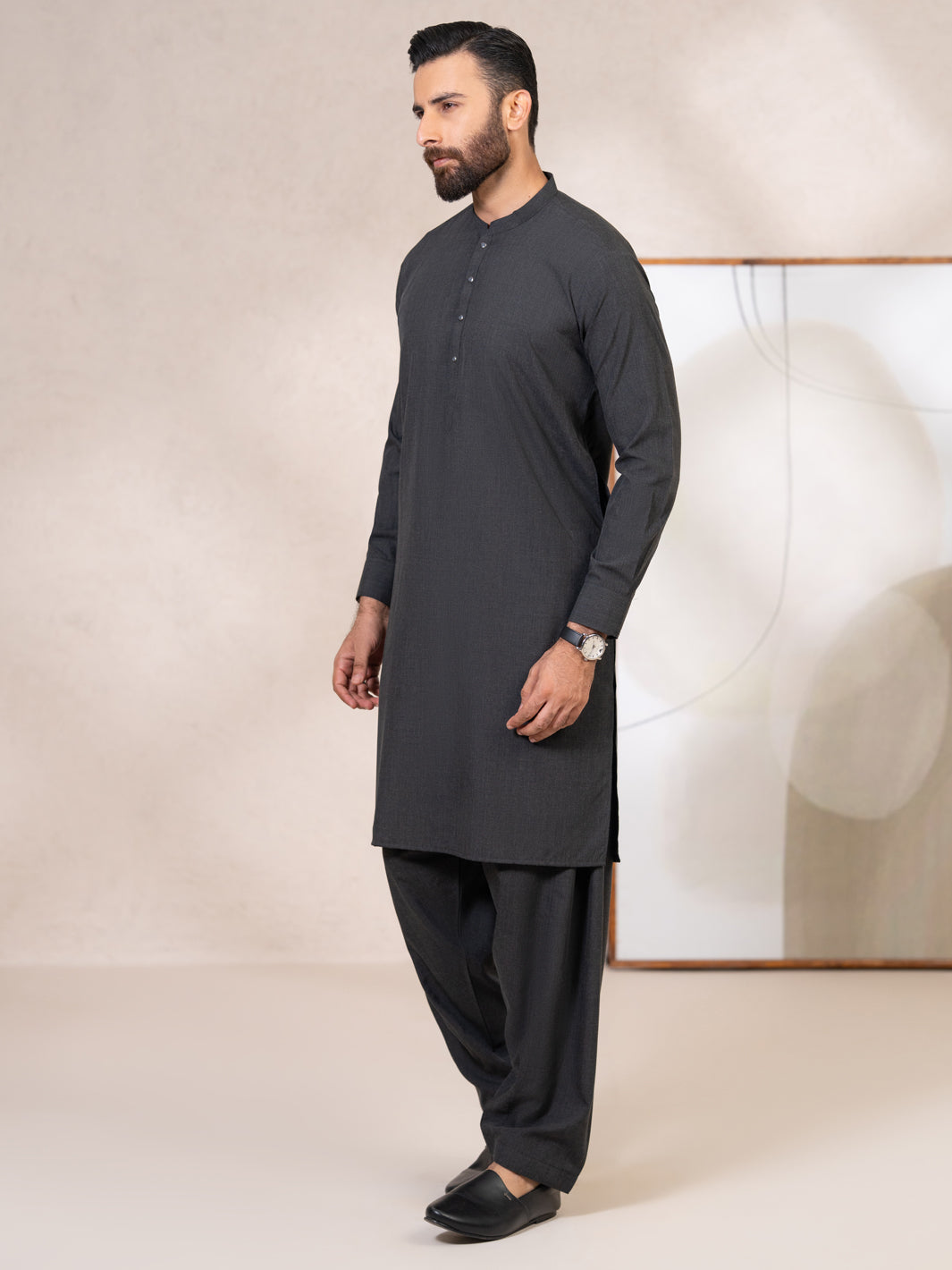 Charcoal Grey Kameez Shalwar - AL-KS-3443