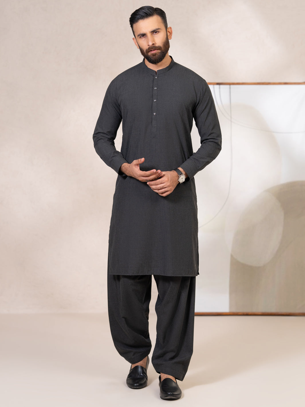 Charcoal Grey Kameez Shalwar - AL-KS-3443A