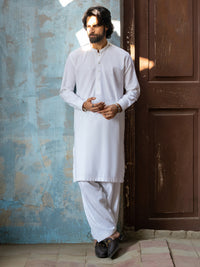 White Cut & Sew Kameez Shalwar - AL-KS-3501