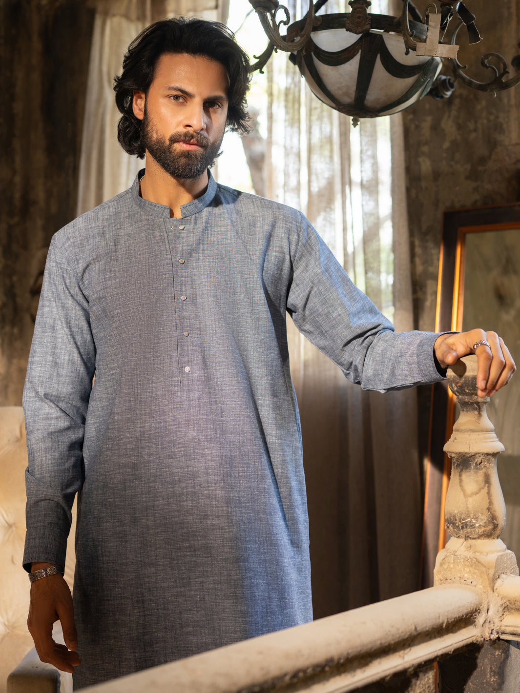 Ice Blue Cut & Sew Kameez Shalwar - AL-KS-3502
