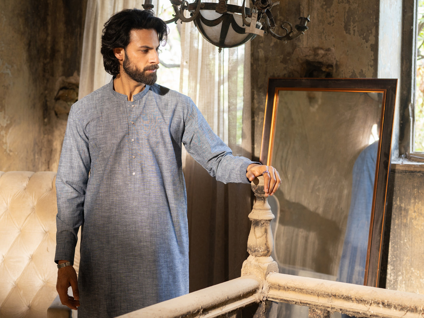 Ice Blue Cut & Sew Kameez Shalwar - AL-KS-3502