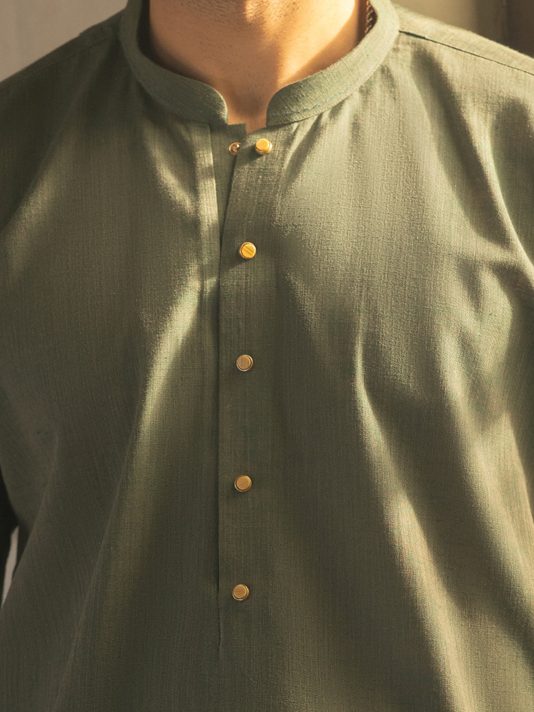 Olive Green Cut & Sew Kameez Shalwar - AL-KS-3503
