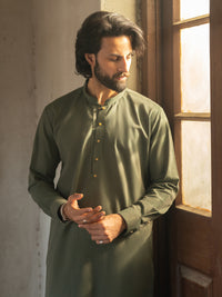 Olive Green Cut & Sew Kameez Shalwar - AL-KS-3503
