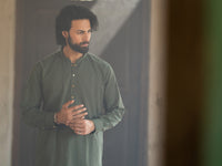 Olive Green Cut & Sew Kameez Shalwar - AL-KS-3503