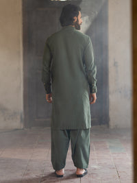 Olive Green Cut & Sew Kameez Shalwar - AL-KS-3503