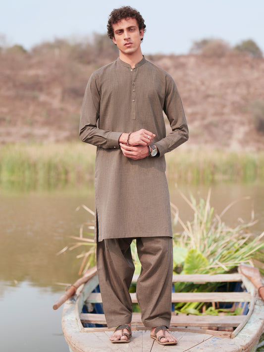 Green Cut & Sew Kameez Shalwar - AL-KS-3504