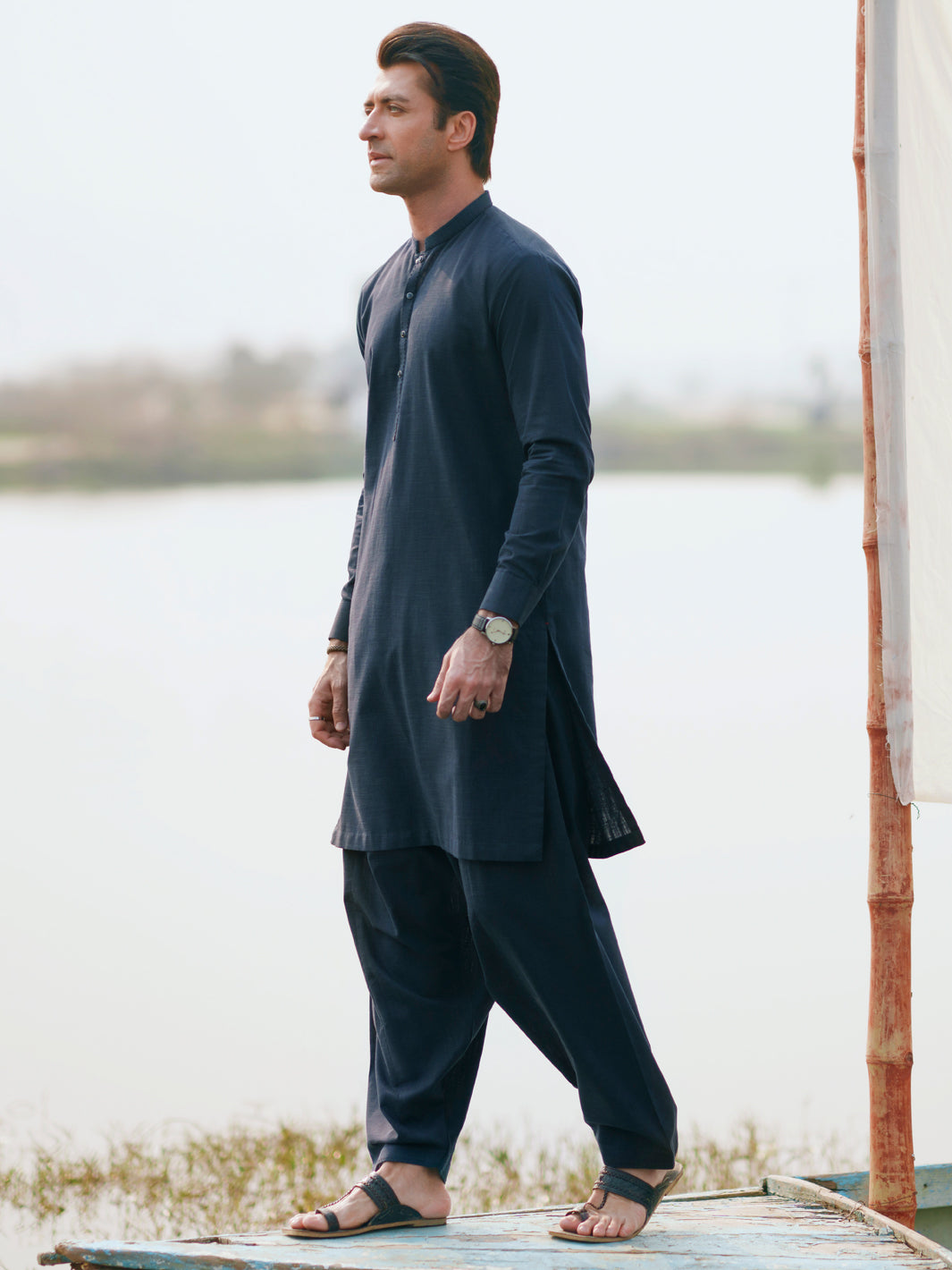 Dark Blue Cut & Sew Kameez Shalwar - AL-KS-3505