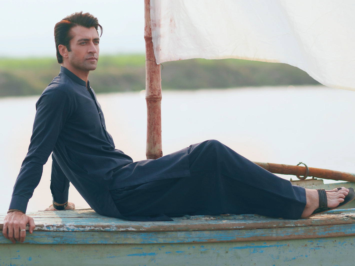 Dark Blue Cut & Sew Kameez Shalwar - AL-KS-3505