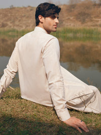 Beige Cut & Sew Kameez Shalwar - AL-KS-3507