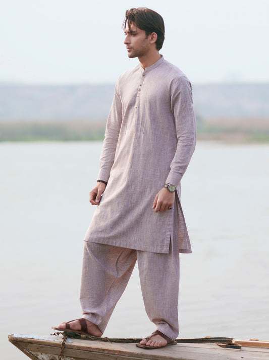 Beige Cut & Sew Kameez Shalwar - AL-KS-3508