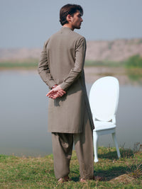 Olive Green Cut & Sew Kameez Shalwar - AL-KS-3509