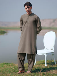 Olive Green Cut & Sew Kameez Shalwar - AL-KS-3509