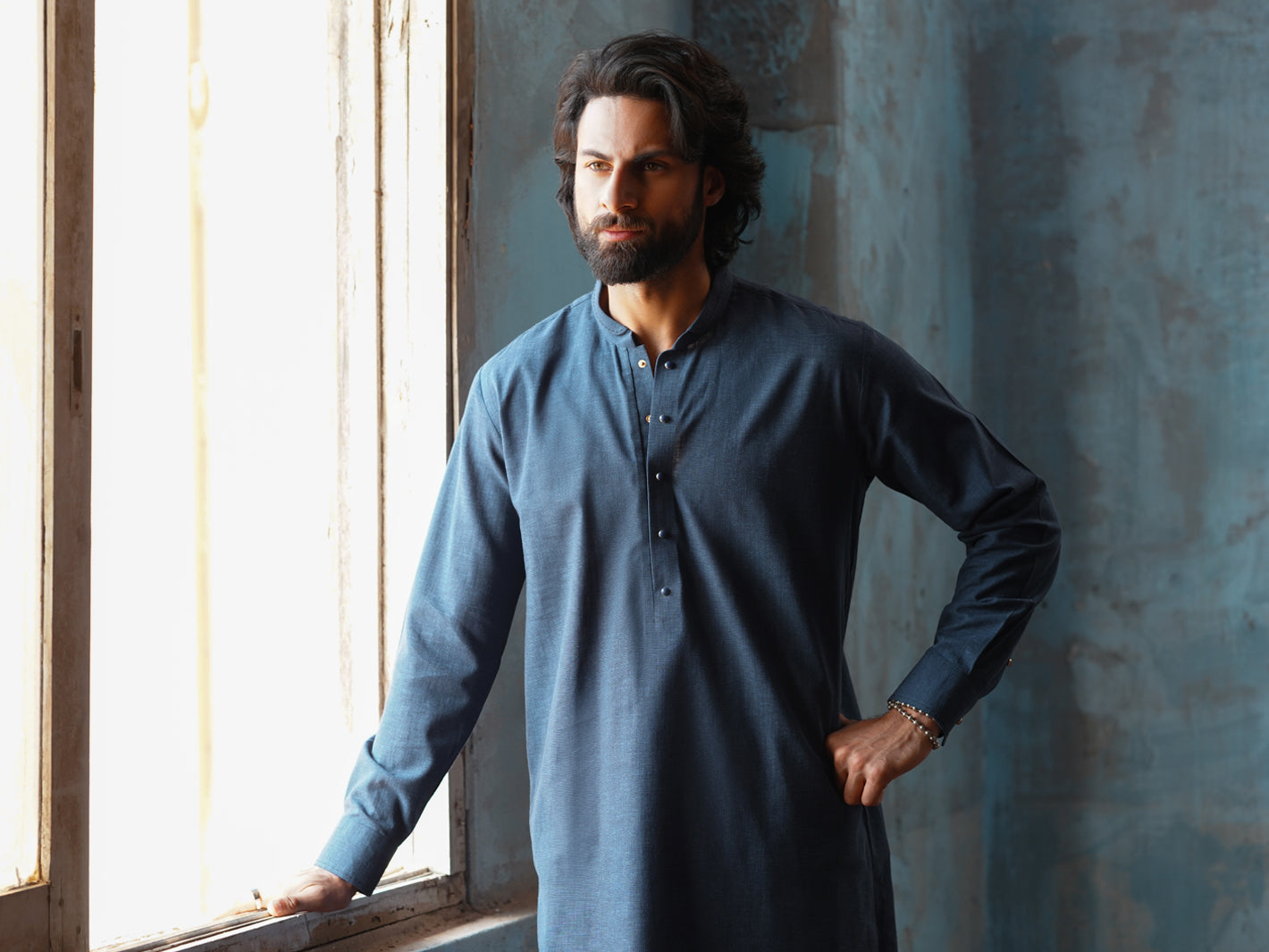 Dark Blue Cut & Sew Kameez Shalwar - AL-KS-3510