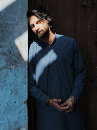 Dark Blue Cut & Sew Kameez Shalwar - AL-KS-3510