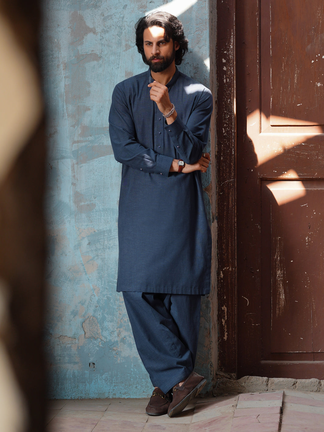 Dark Blue Cut & Sew Kameez Shalwar  - Men Kameez Shalwar-Au Series | ALMIRAH