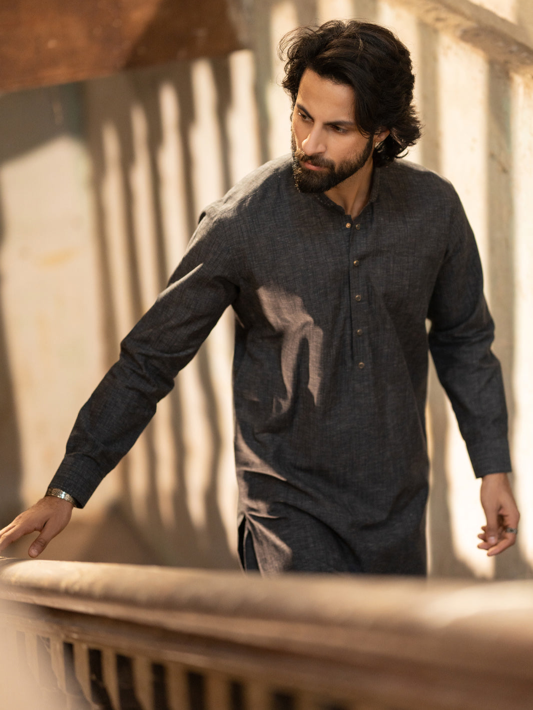 Charcoal Grey Cut & Sew Kameez Shalwar - AL-KS-3512