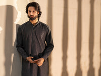 Charcoal Grey Cut & Sew Kameez Shalwar - AL-KS-3512