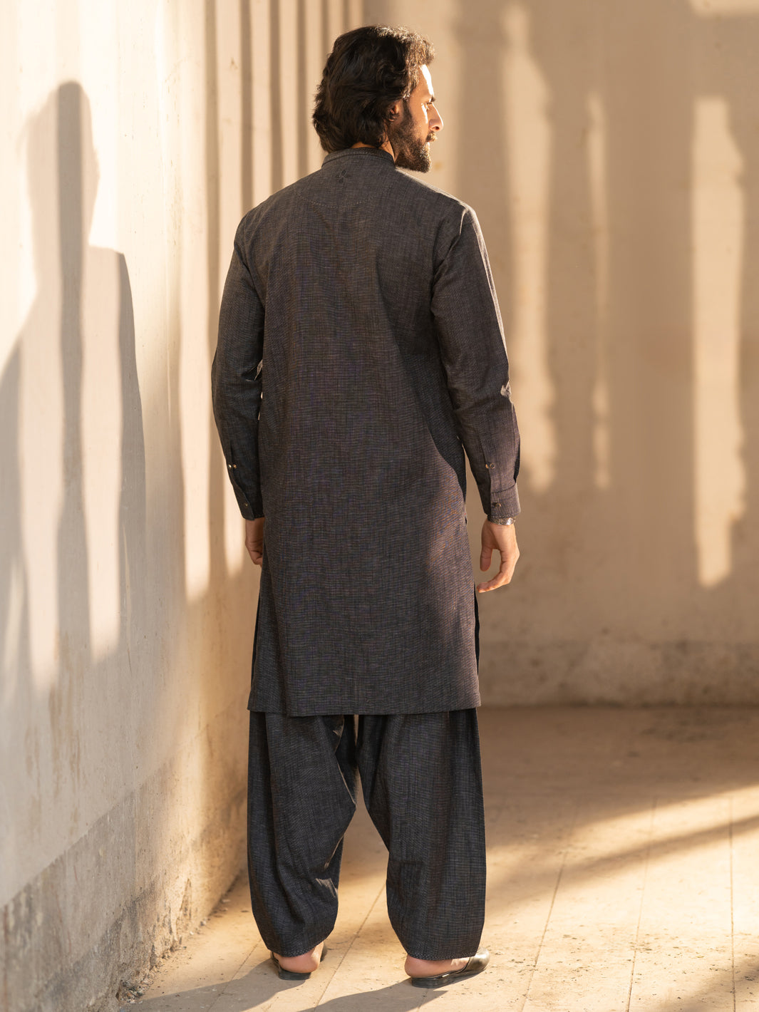 Charcoal Grey Cut & Sew Kameez Shalwar - AL-KS-3512
