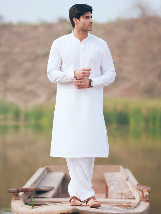 White Cut & Sew Kameez Shalwar - AL-KS-3513