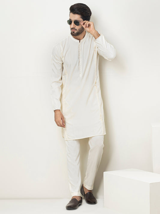 Cream Blended Kurta Trouser - AL-KT-2919