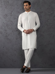 White Blended Kurta Trouser - ALET-KT-1001 - Almirah Online