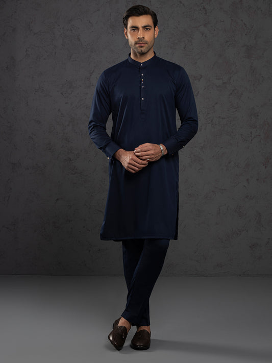 Midnight Blue Blended Kurta Trouser - AL-KT-3000C - Almirah Online