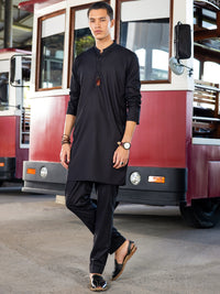 Black Poly Cotton Kurta Trouser - AL-KT-3039