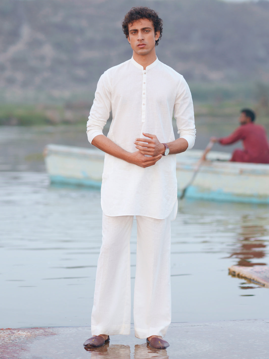 White Cotton Semi-Formal Kurta Trousers - AL-KT-3240