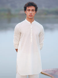 White Cotton Semi-Formal Kurta Trousers - AL-KT-3240