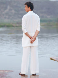 White Cotton Semi-Formal Kurta Trousers - AL-KT-3240