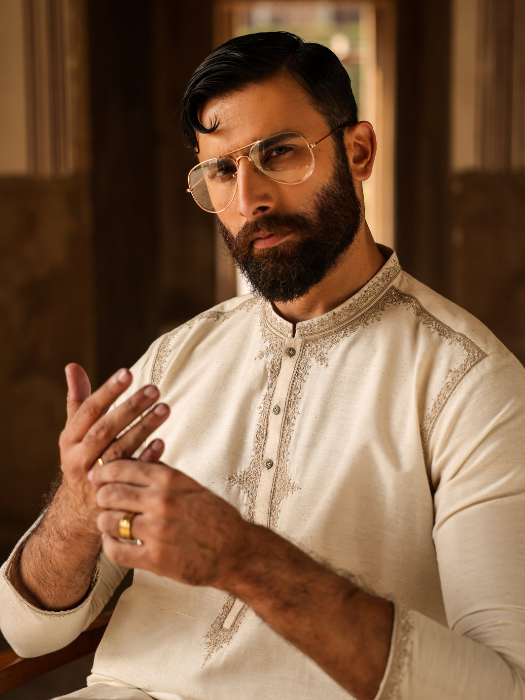 Off White Cut & Sew Kurta Trousers - AL-KT-3294