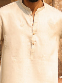 Off White Cotton Semi-Formal Kurta Trousers - AL-KT-3314