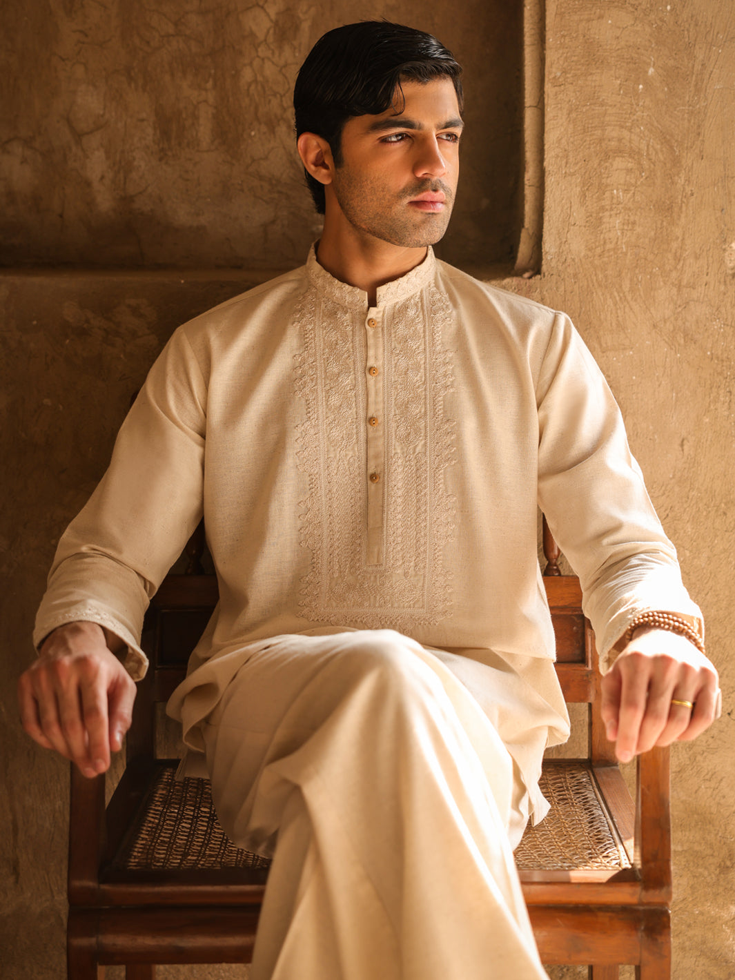 Cream Semi-Formal Kurta Trousers - AL-KT-3320