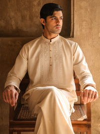 Cream Semi-Formal Kurta Trousers - AL-KT-3320