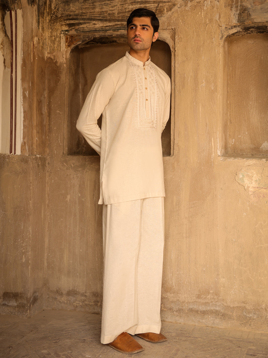 Cream Semi-Formal Kurta Trousers - AL-KT-3320